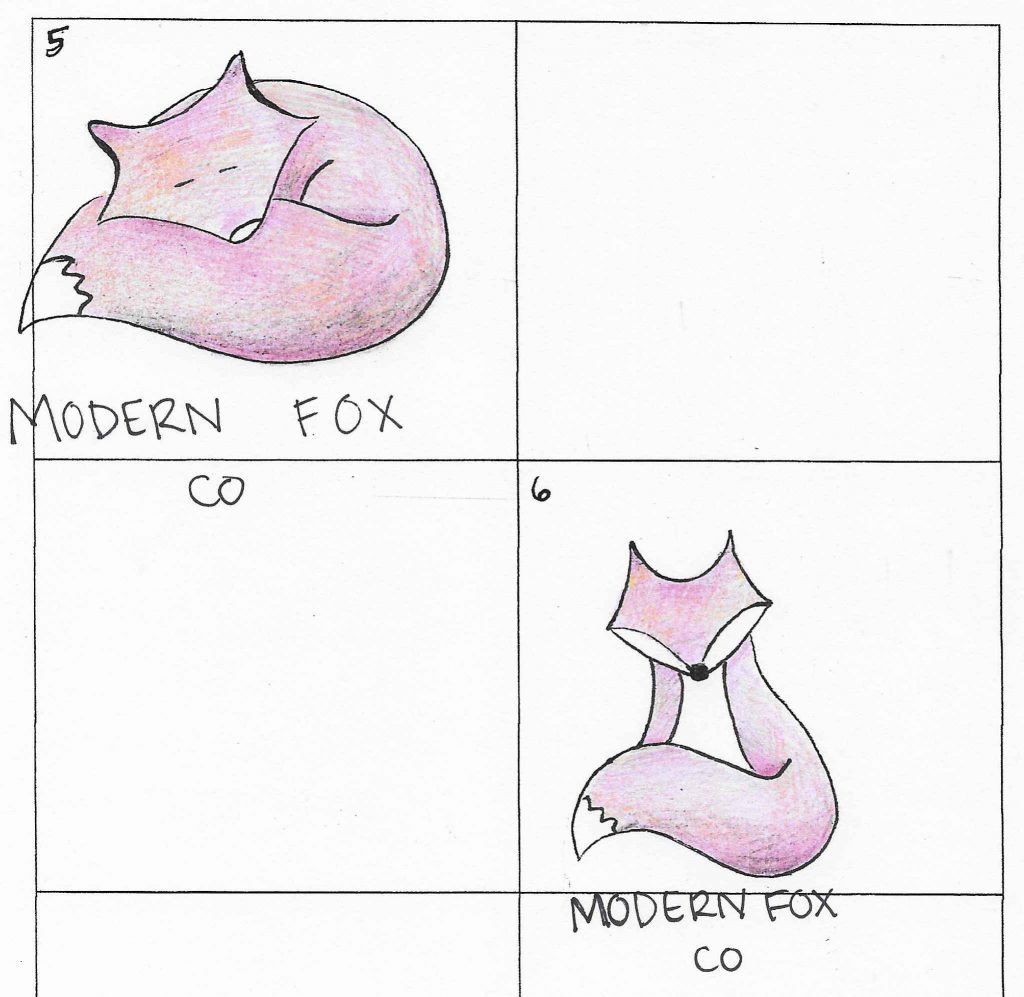 page two of colored concepts for modern fox co logo design process